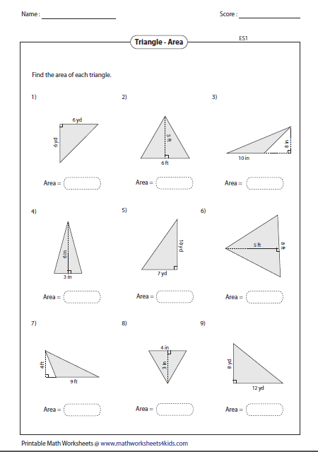 Finding The Area Of A Triangle Worksheet Education Com