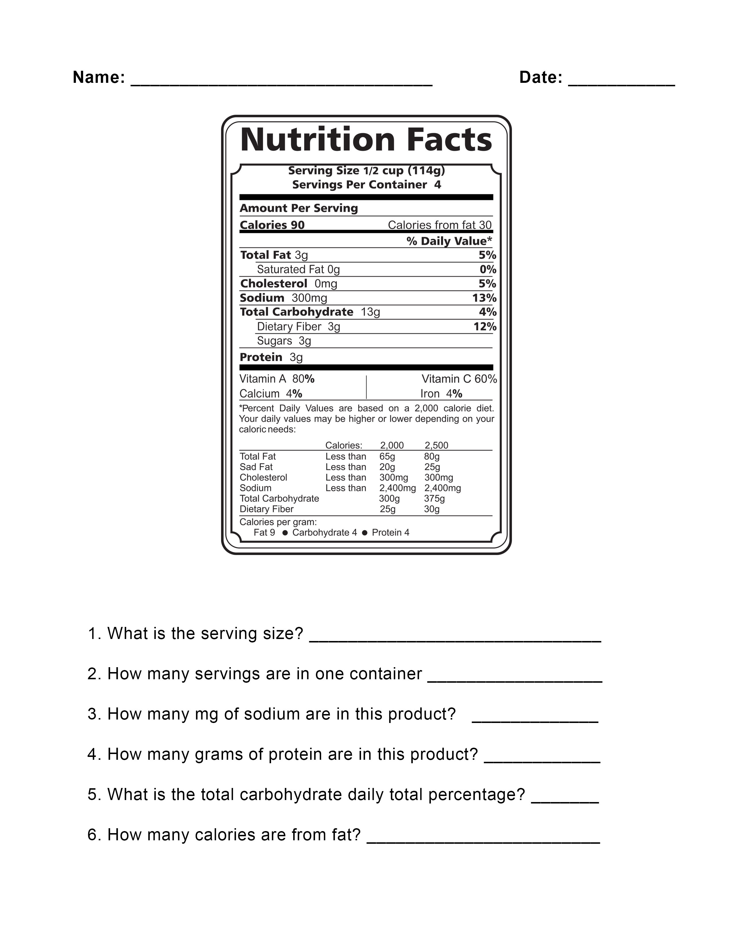 Food Label Worksheet The Best Worksheets Image Collection
