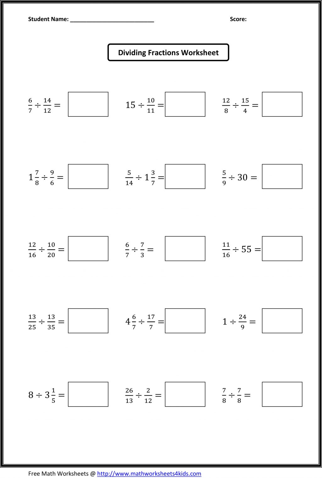 Fractions  Dividing Fractions Worksheets Whats New Worksheets Samples