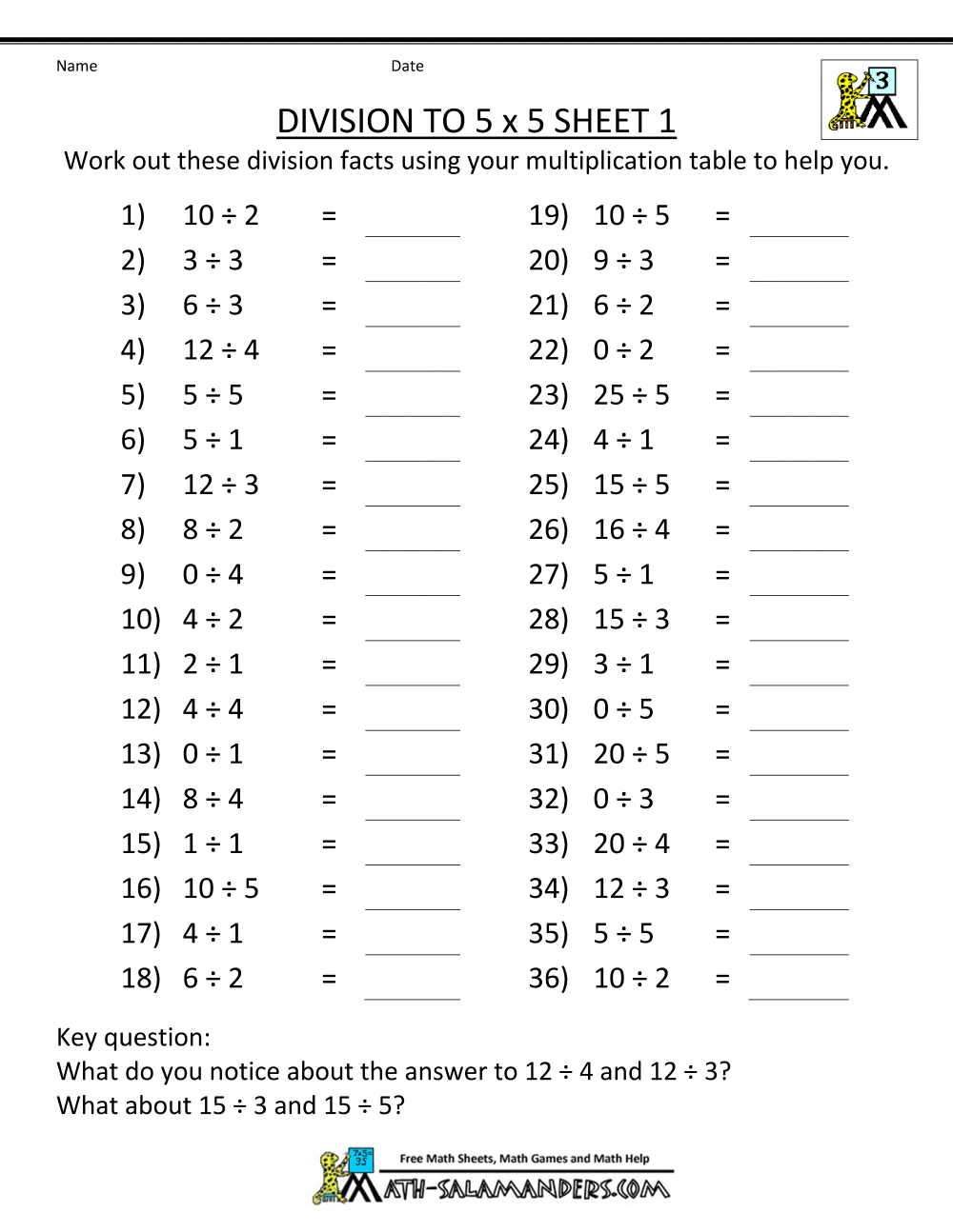 Free Basic Division Worksheets