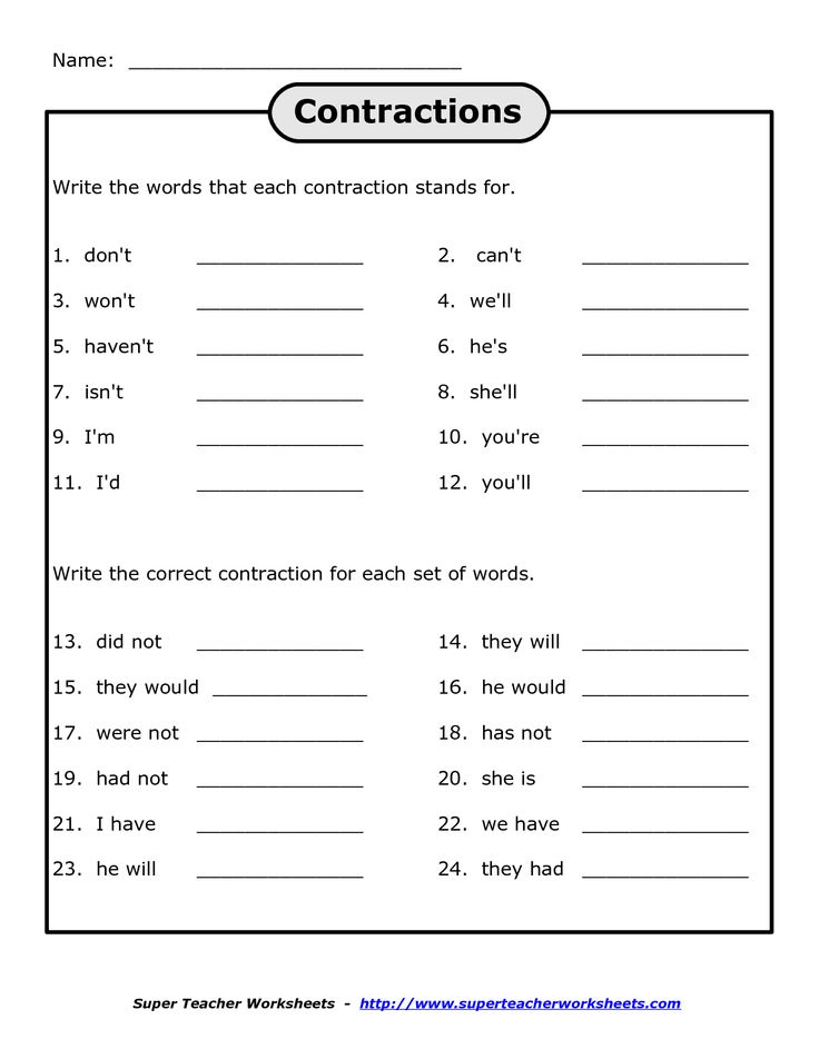 Free Contraction Worksheets