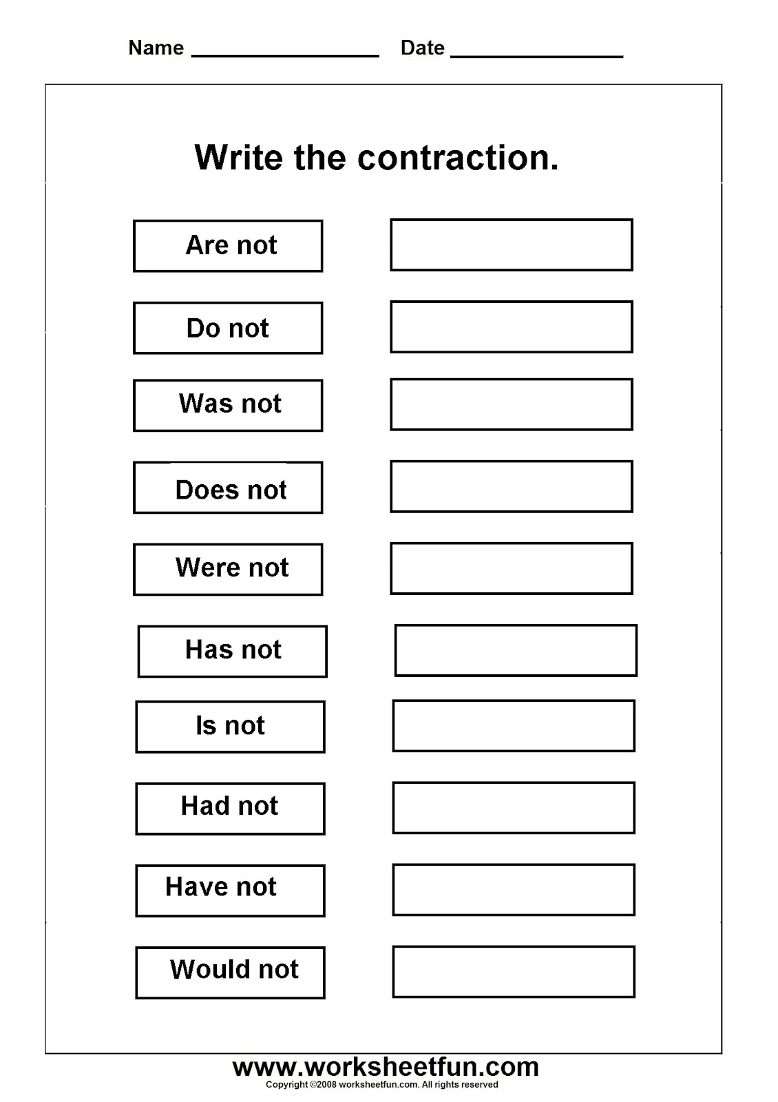 Free Contractions Worksheets For First Grade