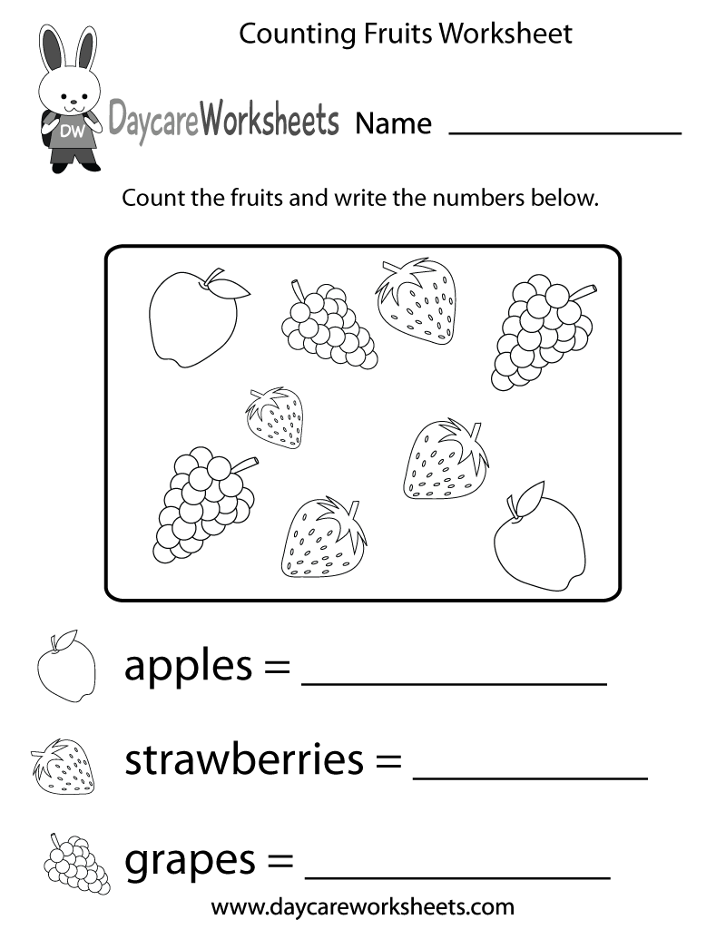 Free Counting Fruits Worksheet For Preschool Printable Skip