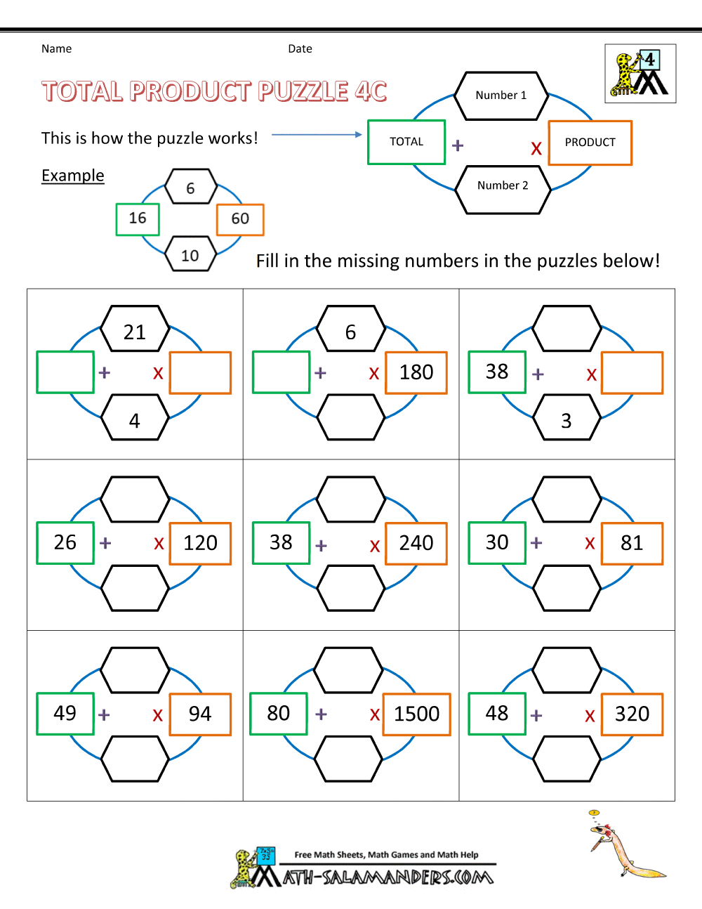 Free Math Puzzles 4th Grade