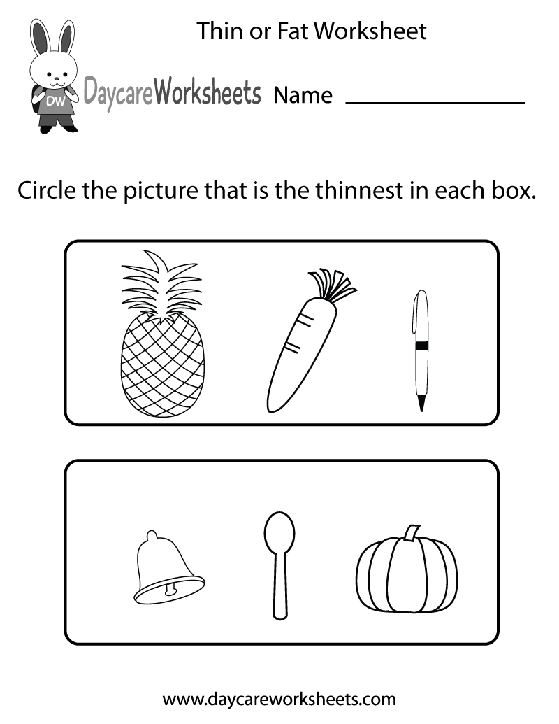 Free Preschool Thin Or Fat Worksheet Kindergarten Measurement