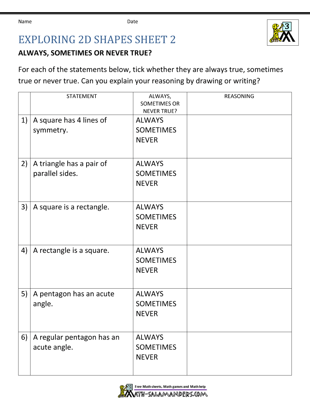 Free Printable Geometry Worksheets 3rd Grade