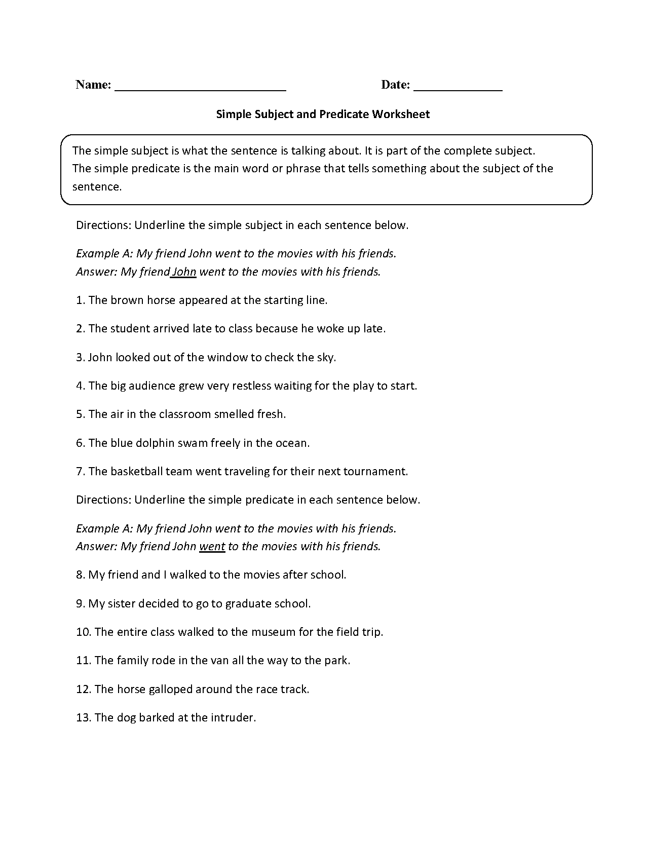 Free Subject And Predicate Worksheet The Best Worksheets Image