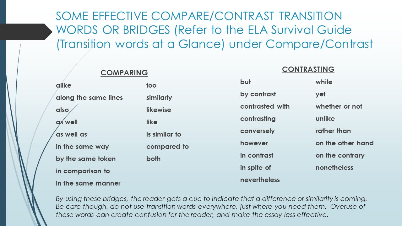Good Transition Words For An Essay Good Ideas For Compare And