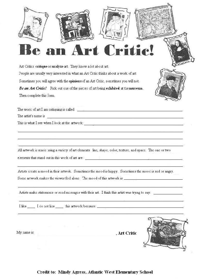 Helpful Worksheet To Get Students Used To Critiquing Art  Could Be