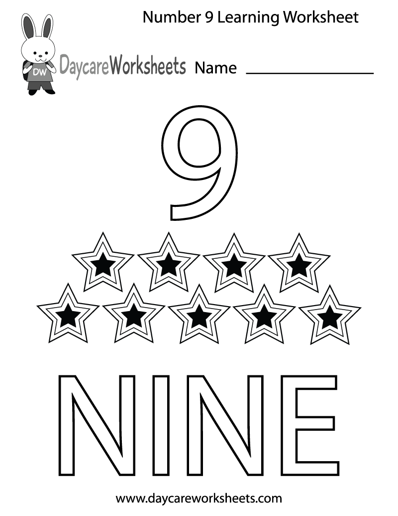 Kids  Free Learning Worksheets  Preschool Number Nine Learning