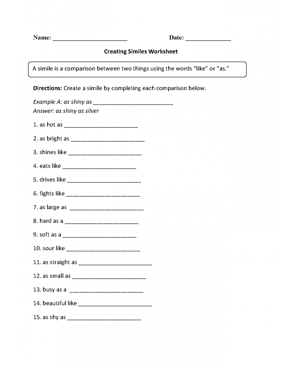 Kids  Simile Worksheets  Creating Similes Worksheet Educati Simile