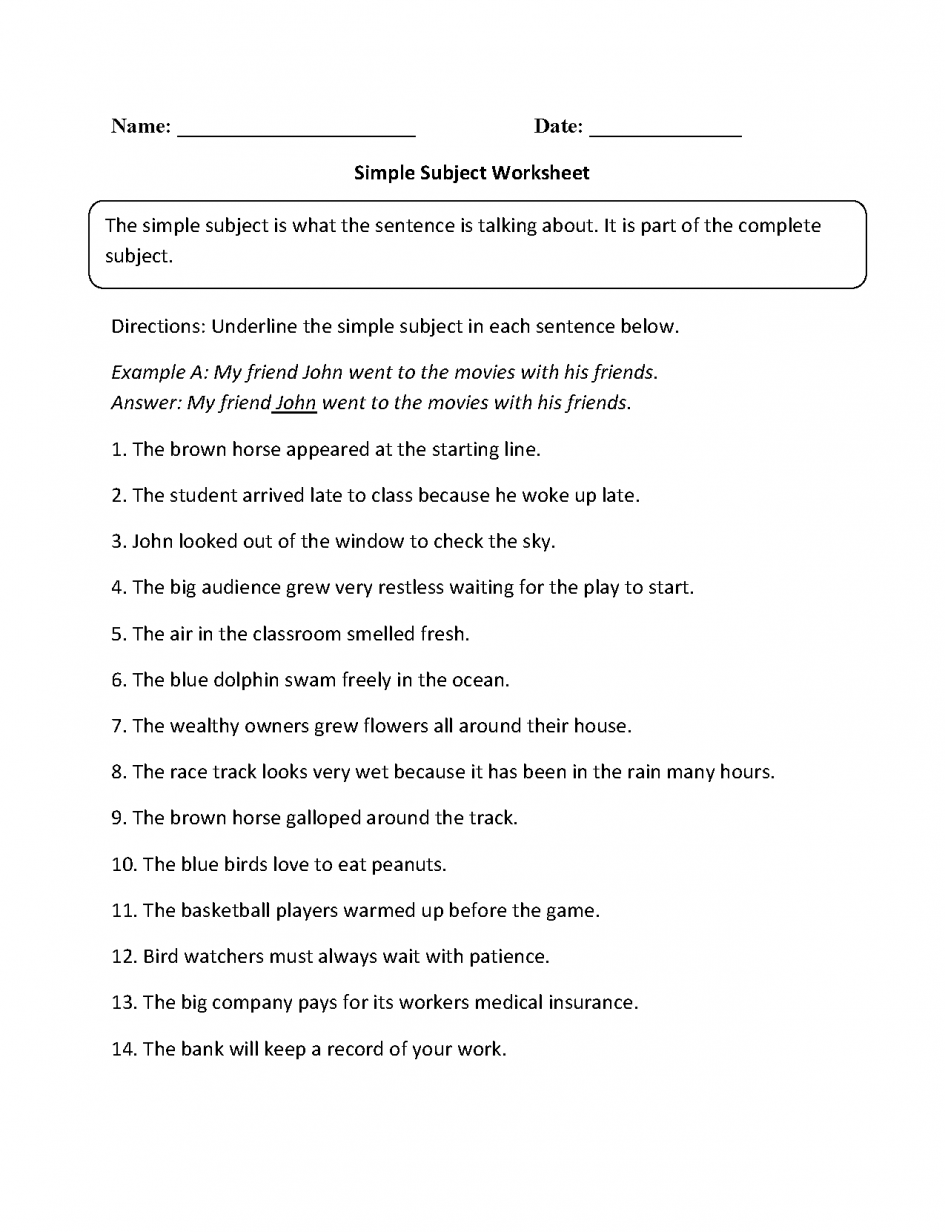 Kids  Subjects Worksheets  Subject And Predicate Worksheets Simple