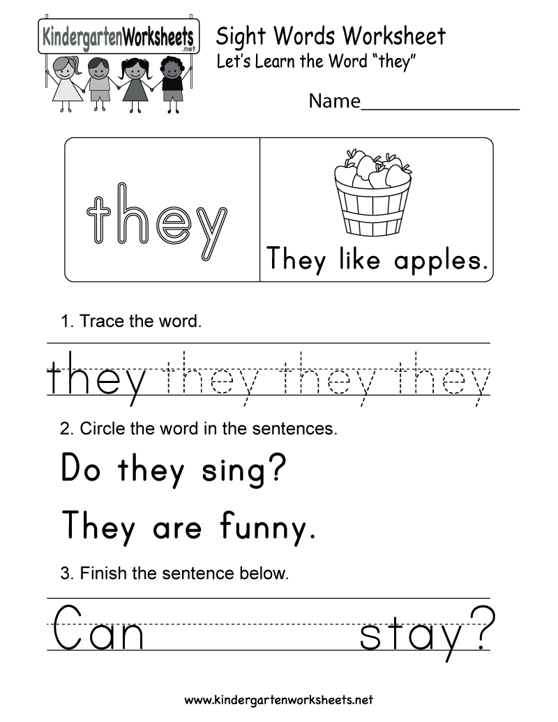 Kids  Words Worksheet  Printable Sight Word They Worksheet For