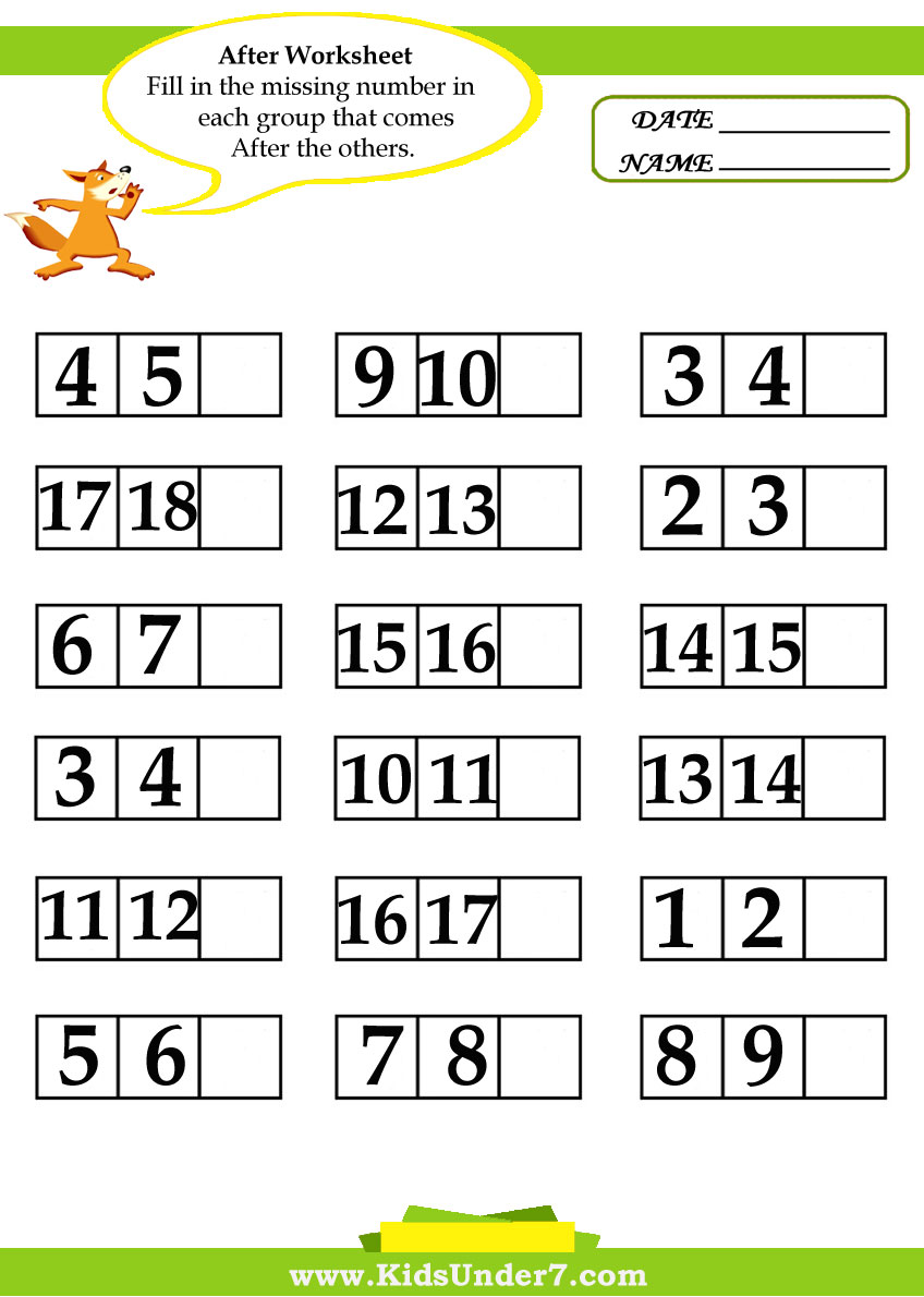 Kids Under 7  Before And After Worksheets