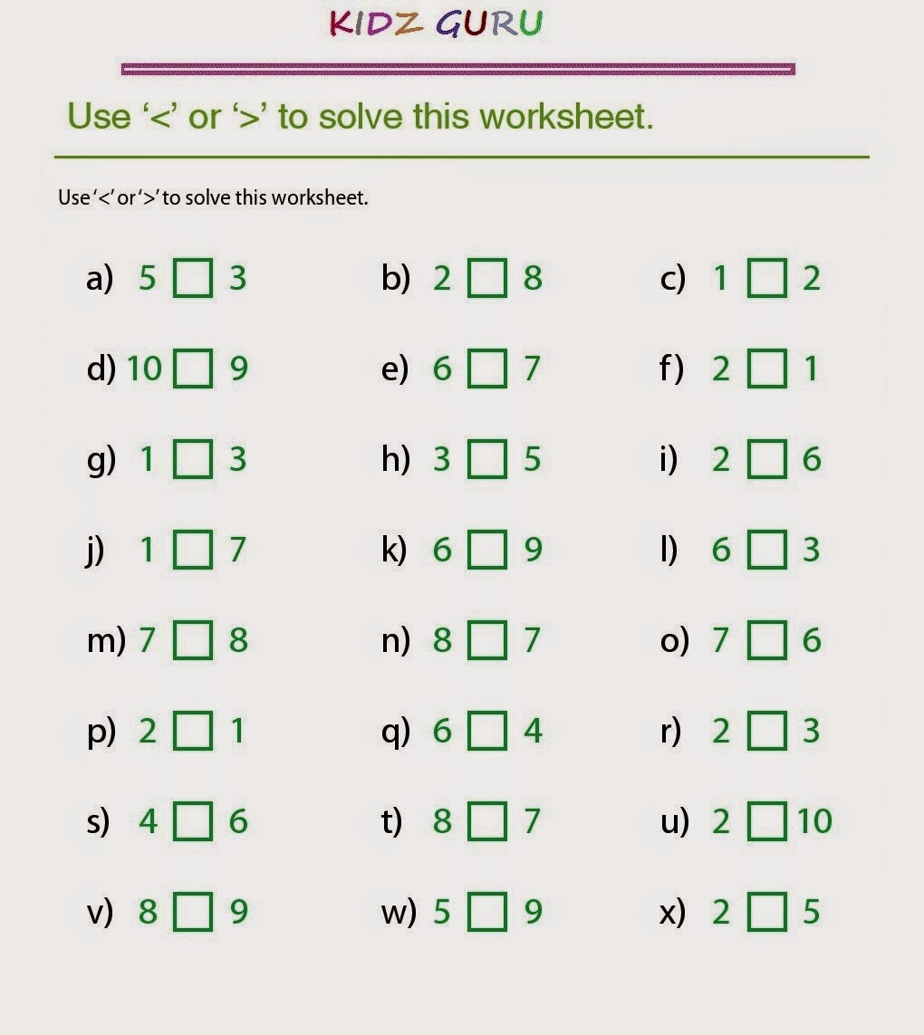 Kindergarten  Kindergarten Worksheets Maths Greater More Thans