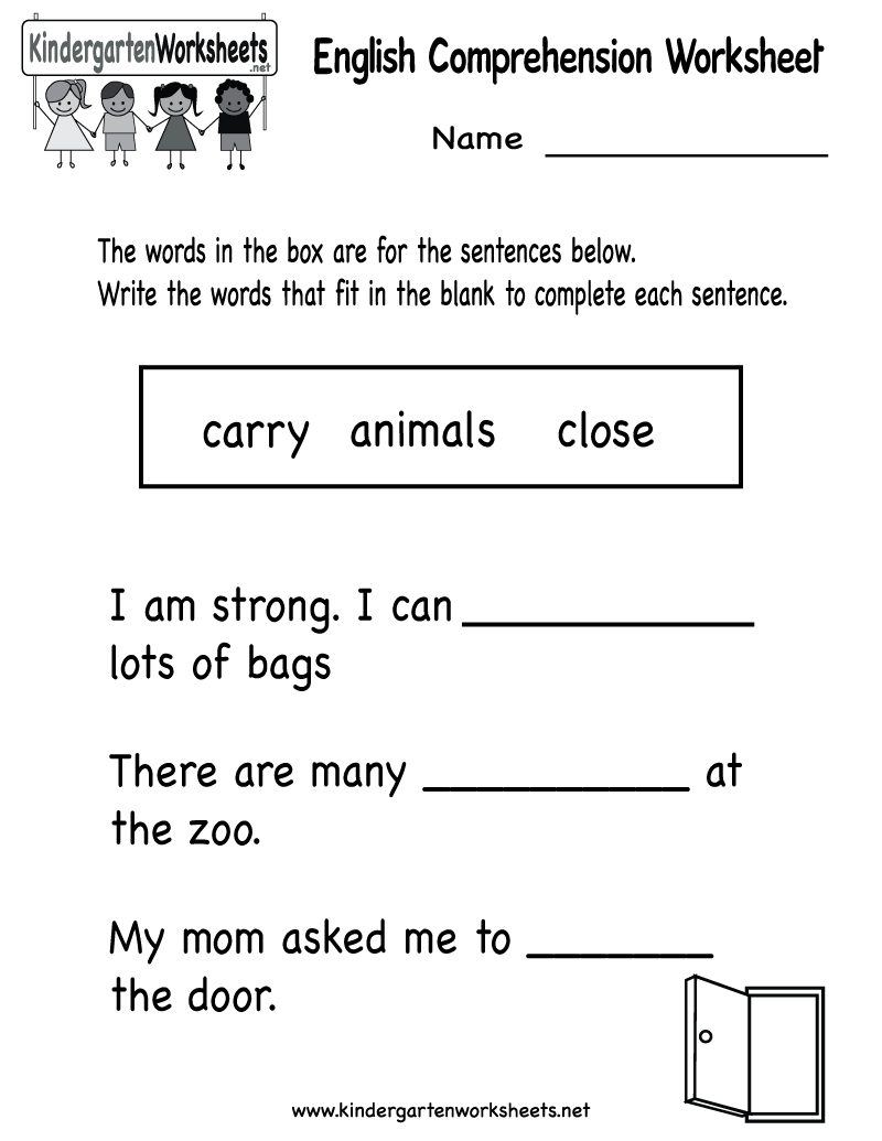 Kindergarten English Comprehension Worksheet Printable