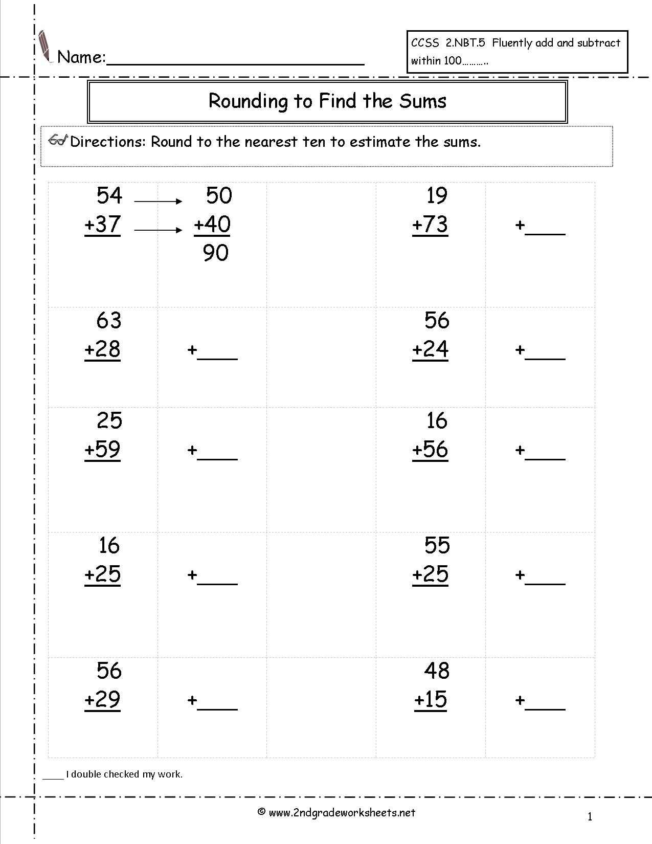 Kindergarten Two Digit Addition Worksheets Rounding Addition And