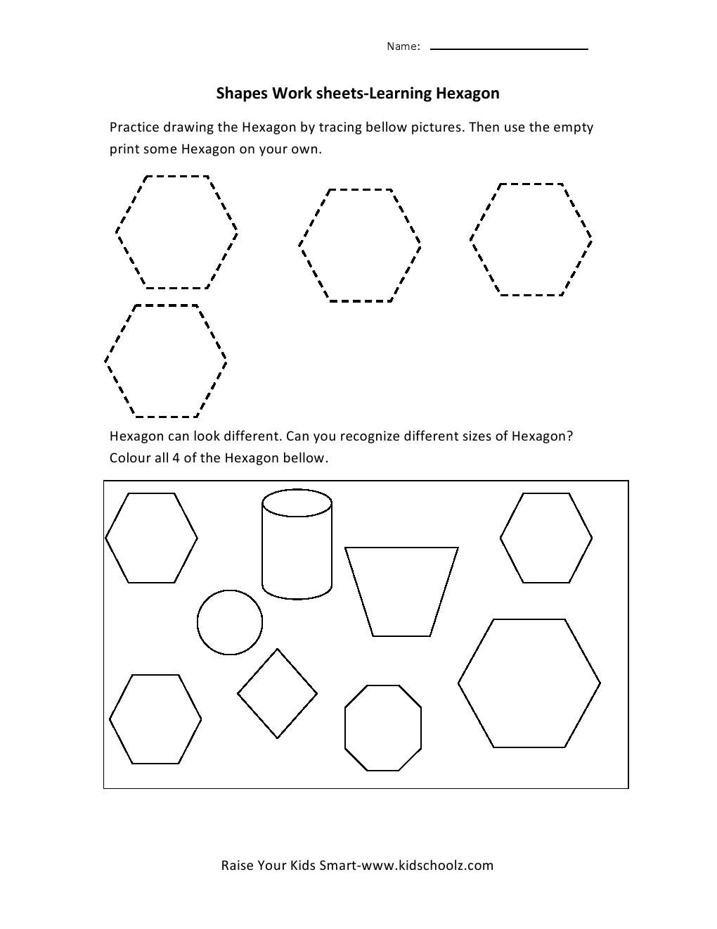 Learning Shapes Worksheets Hexagon Kidschoolz Counting Kinderg