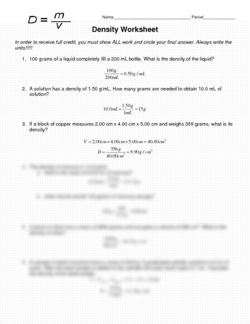 Likesoy Â» Density Worksheet Answers  Pdf Chemistry With