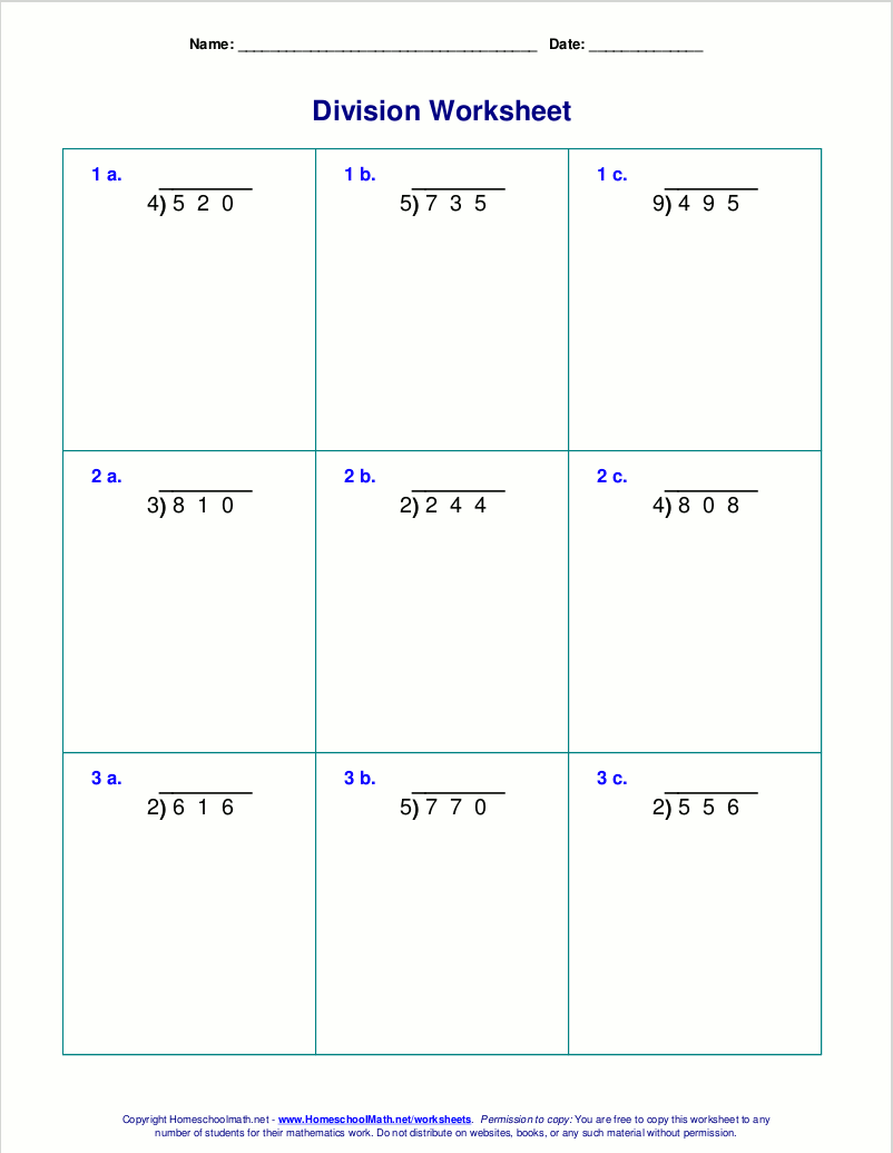 Long Division Sheets