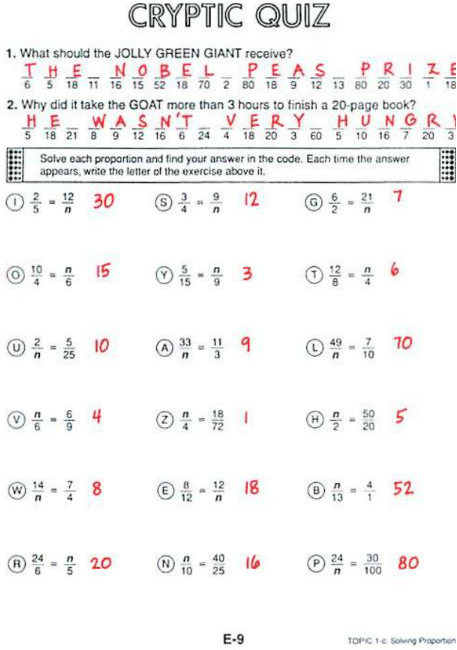 Math Worksheet Cryptic Quiz 143555