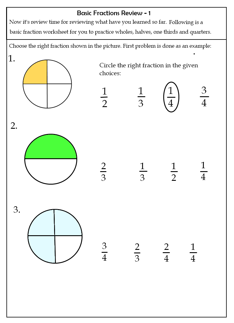 Math Worksheets For Grade 1 Fractions 477407