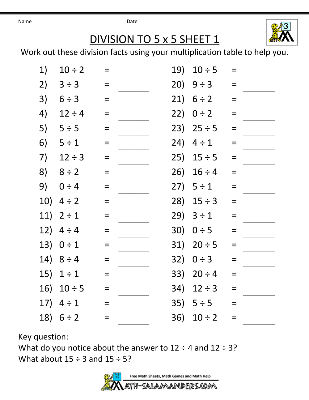 Math Worksheets For Grade 3 Division 117531