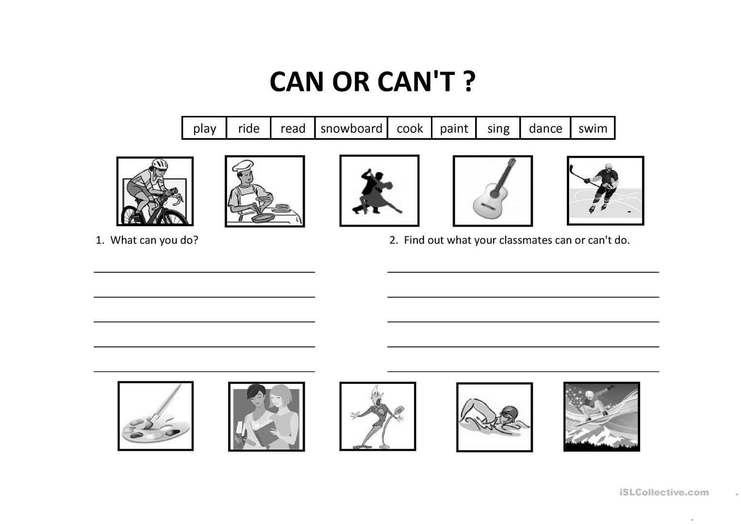 Modal Verb Can And Can't Worksheet