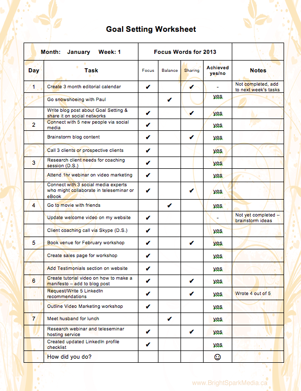 Modern Goals Excel Template Mold