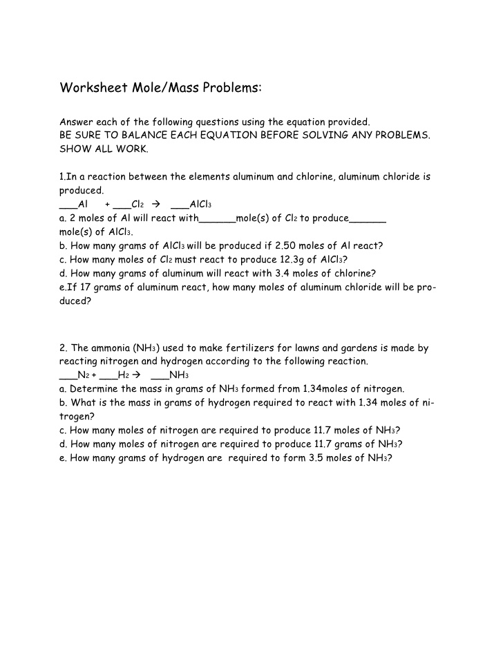 Mole Problems Worksheet Answers The Best Worksheets Image