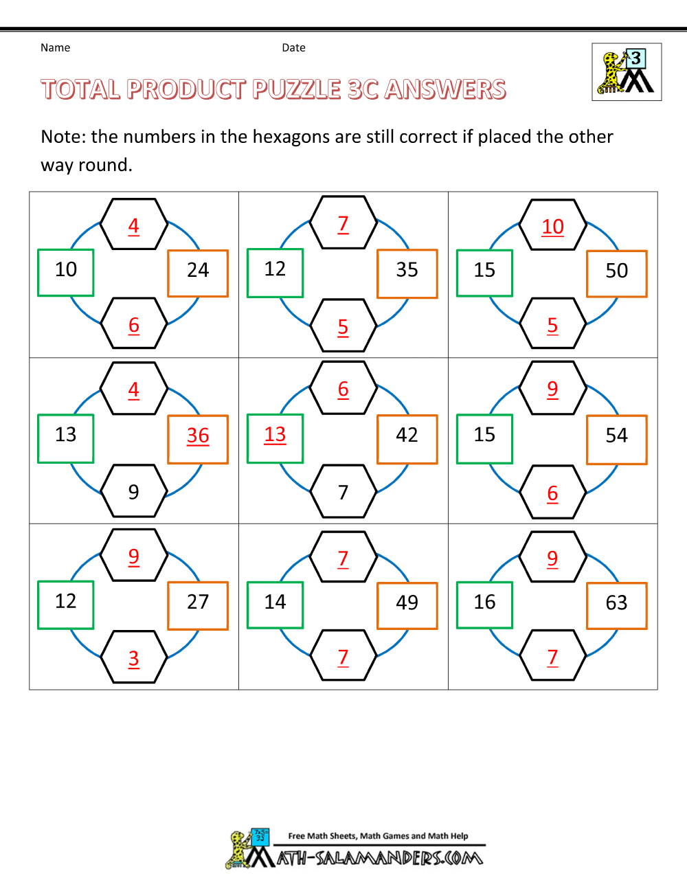 Multiplication Puzzles Funeets Third Grade Total Product Puzzle