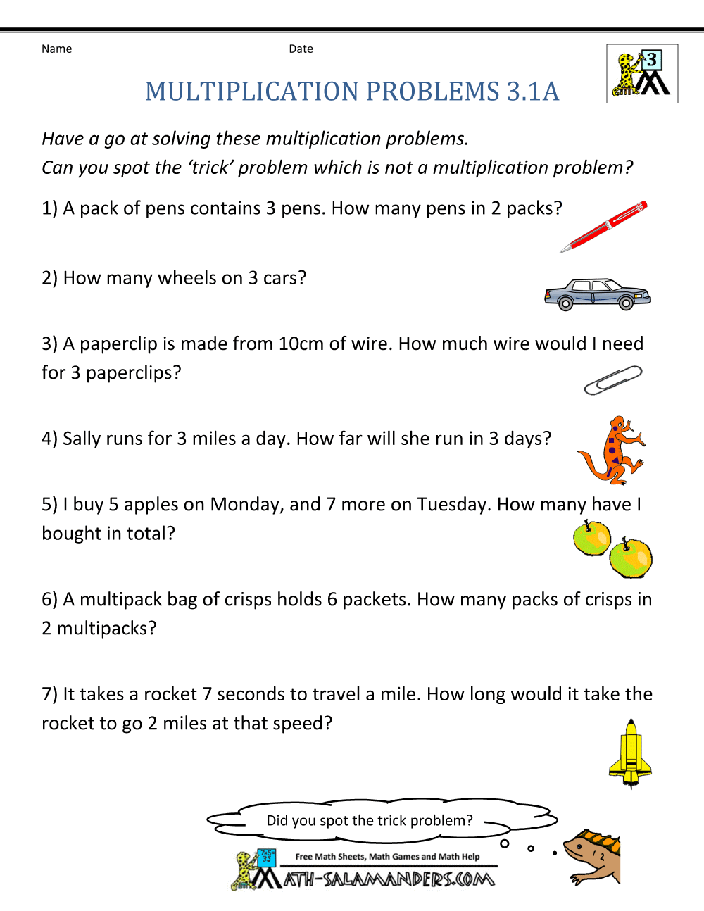Multiplication Word Problem Worksheets 3rd Grade