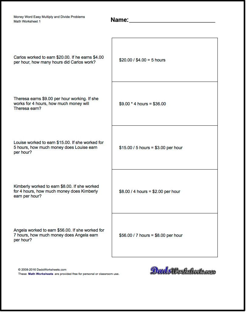 Multiplication Worksheet And Division Worksheet Money Word