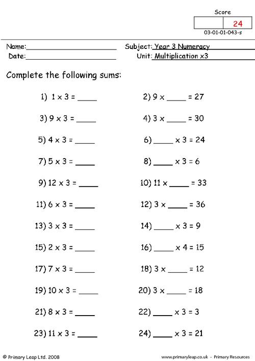 Multiplication X3 Worksheets The Best Worksheets Image Collection