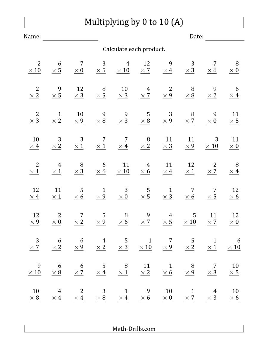 Multiplying By Anchor Facts 0, 1, 2, 3, 4, 5, 6, 7, 8, 9 And 10