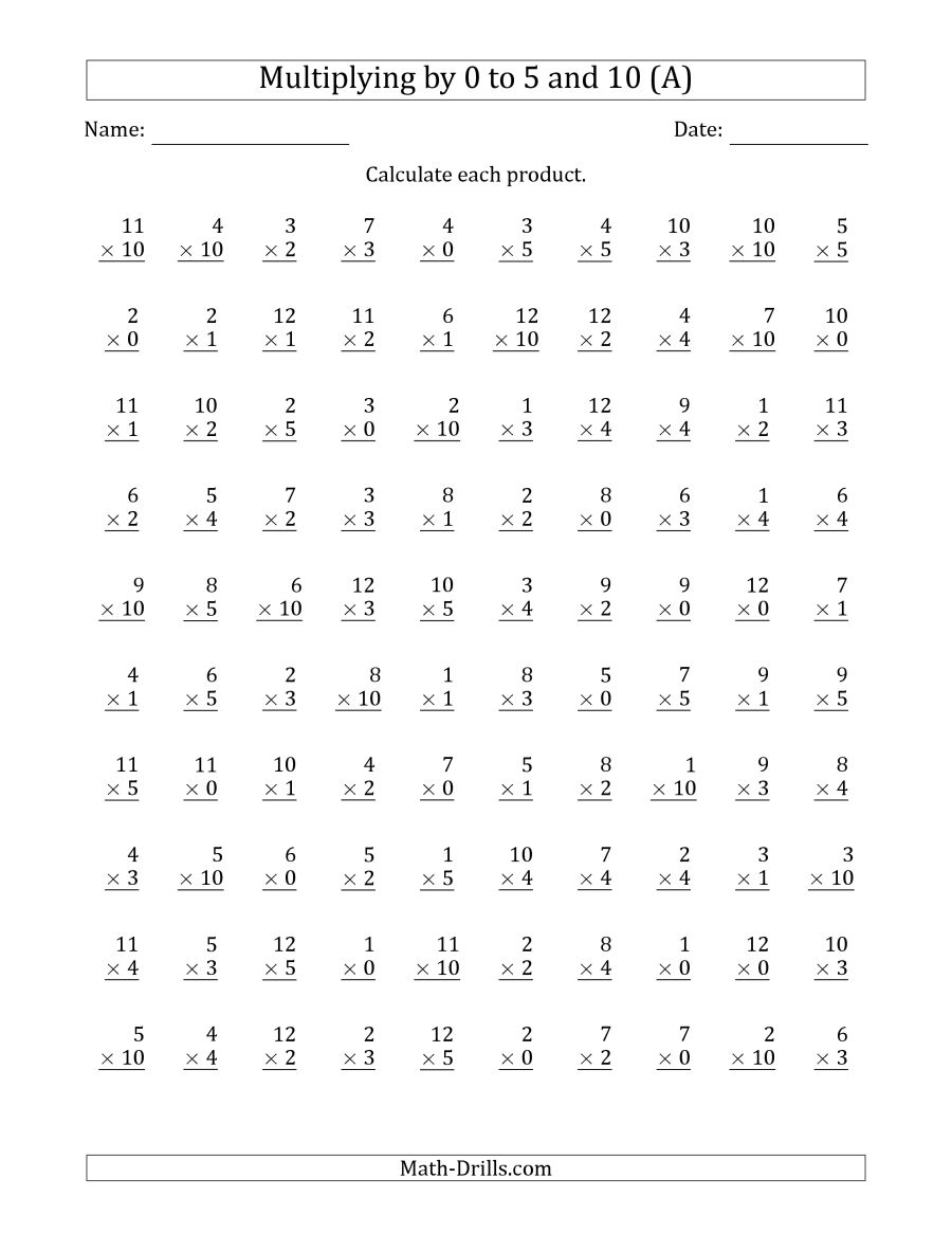 Multiplying By Anchor Facts 0, 1, 2, 3, 4, 5 And 10 (other Factor
