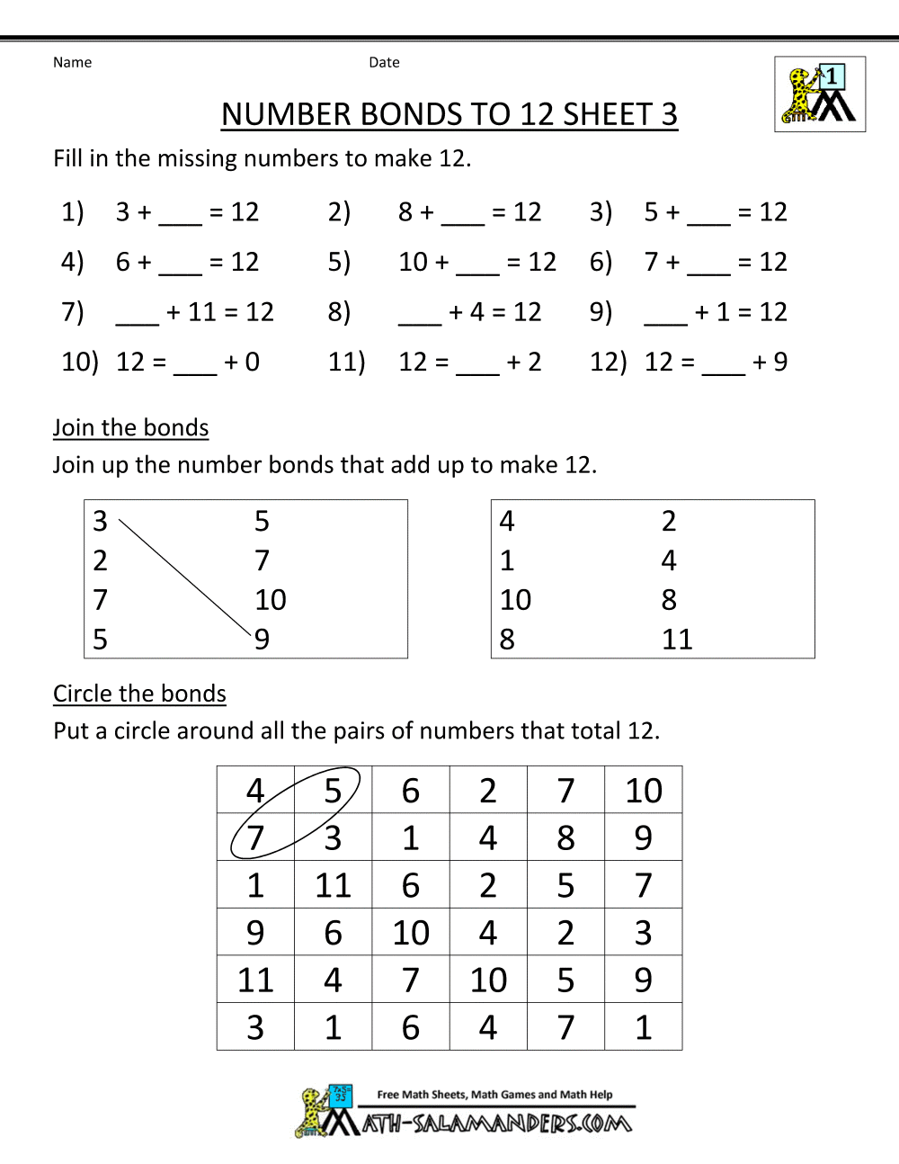 Number Bonds To 10 Worksheets