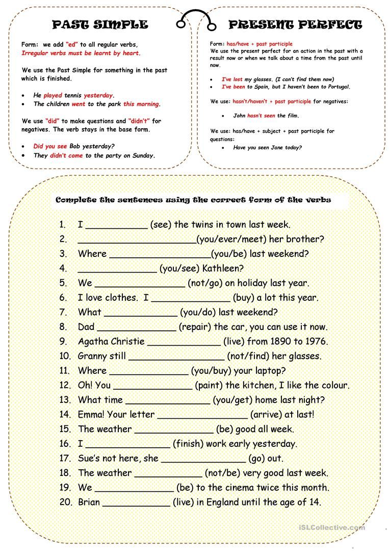 Past Simple Or Present Perfect Worksheet