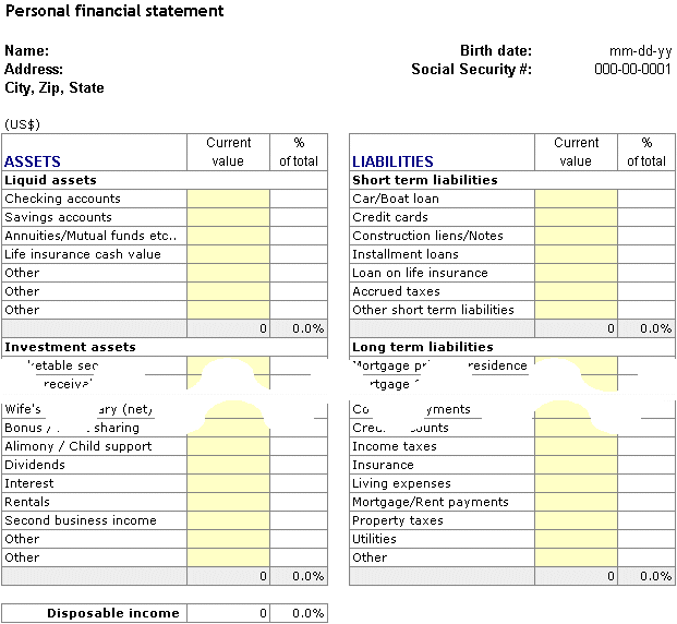 Personal Financial Statement Worksheet The Best Worksheets Image
