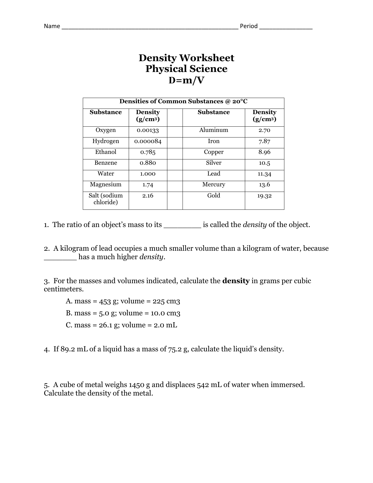 Physical Science Worksheet Answers The Best Worksheets Image