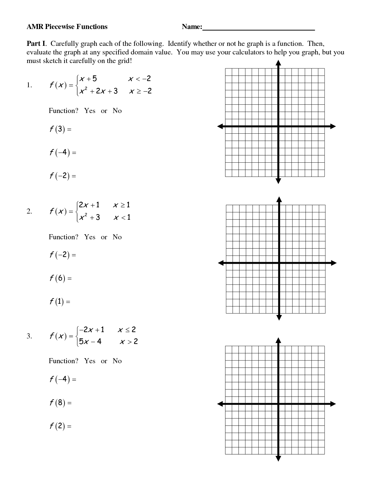 Piecewise Functions Worksheet With Answers Com Graphing