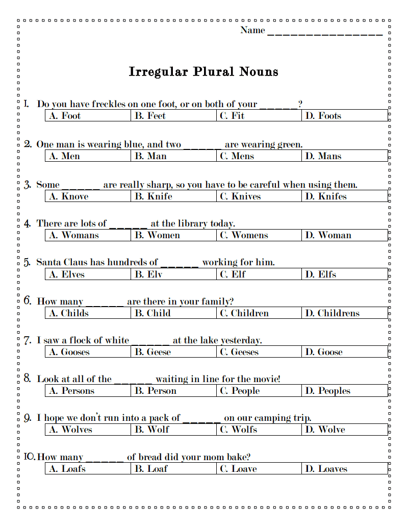 Plural Nouns Worksheet For 4th Grade