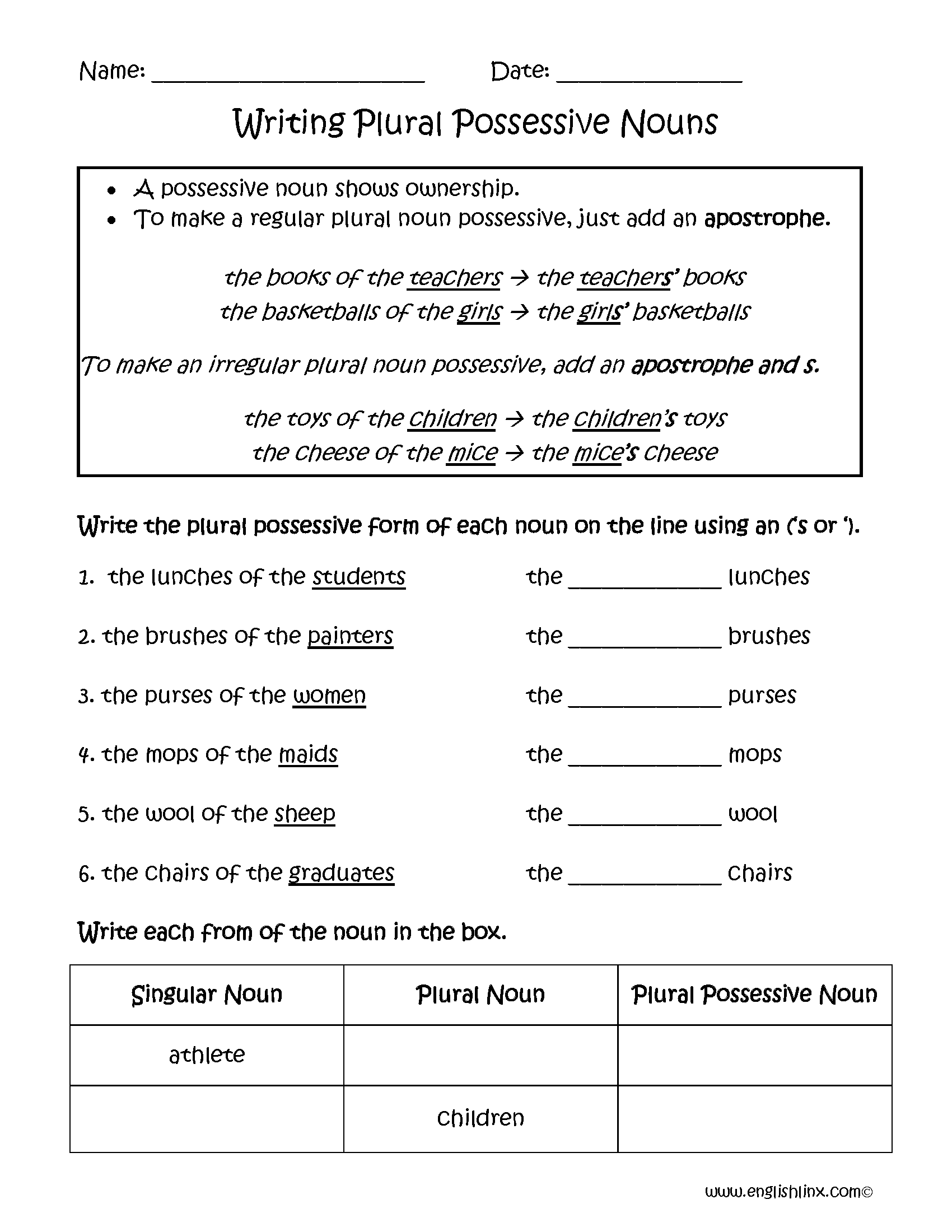 Possessive Nouns 2nd Grade Worksheet The Best Worksheets Image