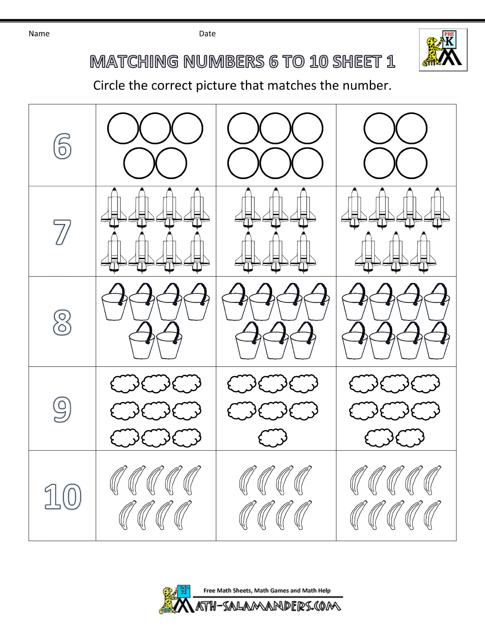 Pre K Math Worksheets Matching To Preschool Number Writing Numbers