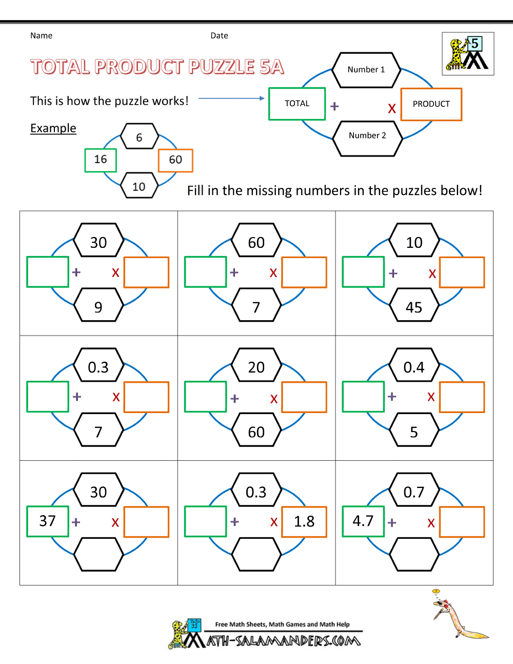 Printable Math Puzzles 5th Grade