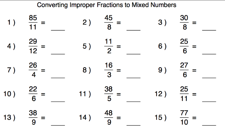 Printables  Improper Fractions Worksheet  Michaelbaronbooks