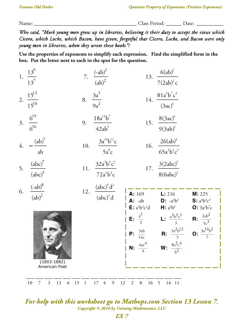 Product Of Powers Property Worksheet