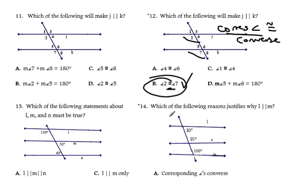 Proving Lines Parallel Worksheet Solutions