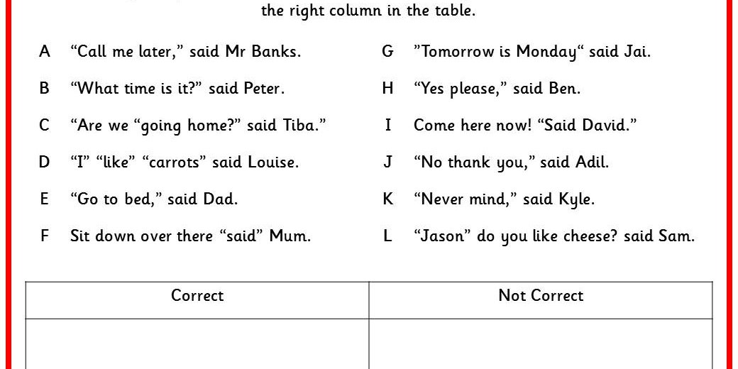 Punctuating Speech Worksheet Gallery