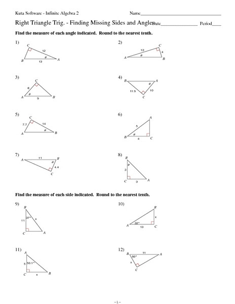 Right Triangle Trigonometry Missing Sides Worksheet